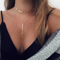 Gold Silver Sequins Long Tassel Star Choker Necklace Women Double Layer Sequins multilayer